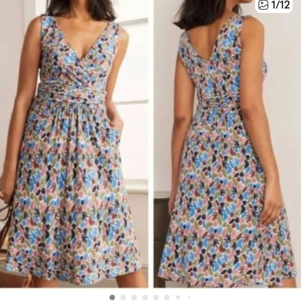 Boden Floral Midi Dress in Blue, Pink, Brown
